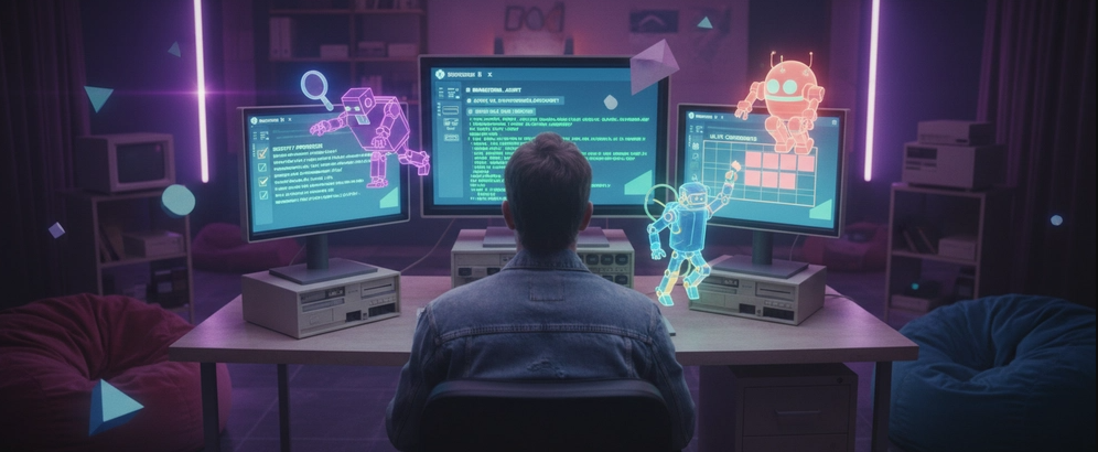 Homem em frente a tela do computador mexendo em agentic engineering