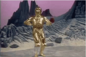 C-3PO, de Star Wars, saltitando animado